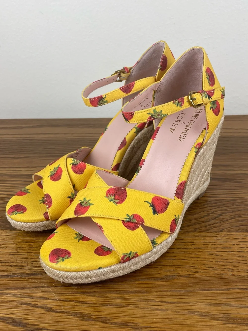 Edie Parker x J.Crew Strawberry Print Espadrille Wedge Sandals